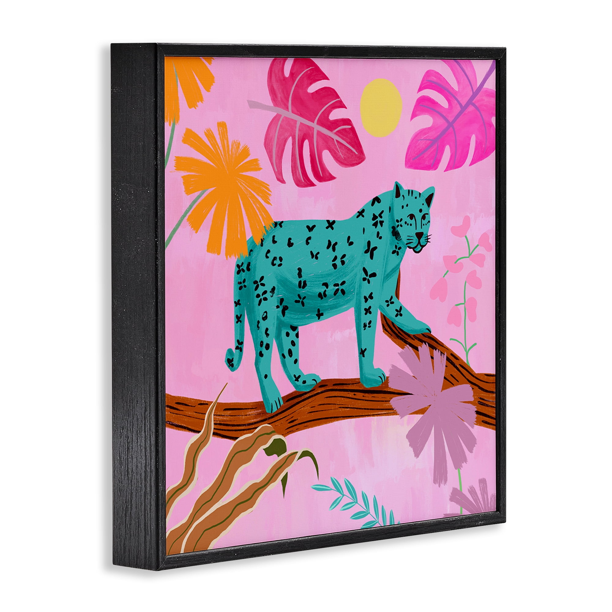Stupell Industries Patterned Leopard on Branch Animals & Insects Painting Black Framed Art Print Wall Art, 17 x 17