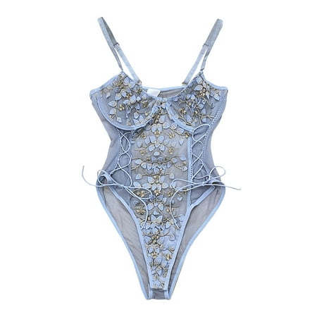 CZSCPDAW Lingerie For Women V Neck Sexy Exotic Open Front Negligee Ladies Sexy See Through Mesh Bodysuit Embroidered Lace Lingerie Sexy Pajamas .