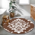 thumbnail image 4 of 3ft Washable Round Rug, Classic Floral Pattern Non-Slip Circle Area Rug for Bedroom Bedside, Brown Background White Flowers Soft Indoor Floor Mat for Home Decor, 4 of 9