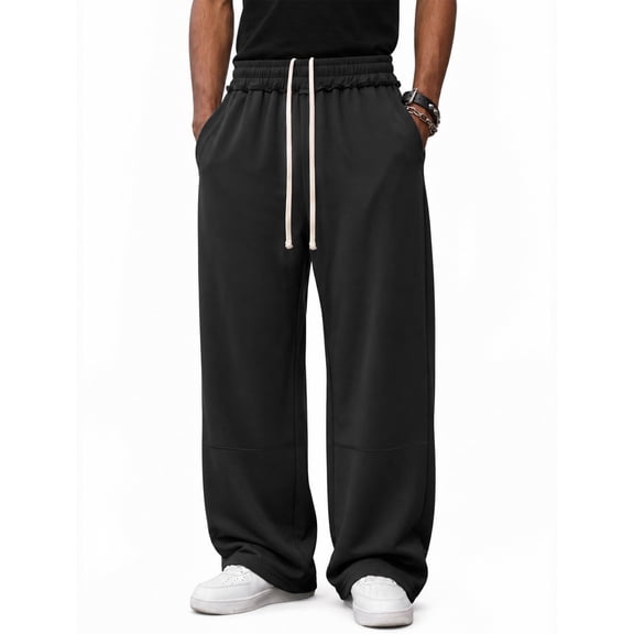 Mens Sweatpants Baggy Loose Fit Raw Hem Pants Casual Drawstring Pants Y2K Wide Leg Stretchy Pants with Pockets