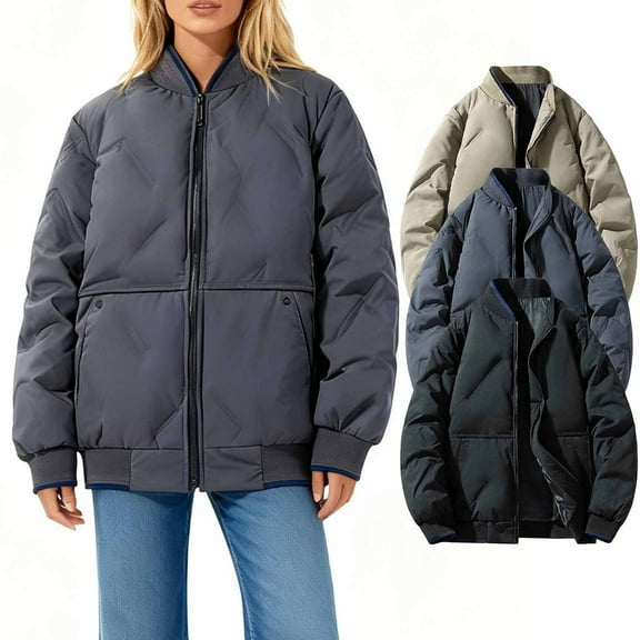 Fewfanhot Fall Jackets for Women Winter Stand Collar Down Jackets Warm Insulated Business Casual Solid Color Puffer Coat