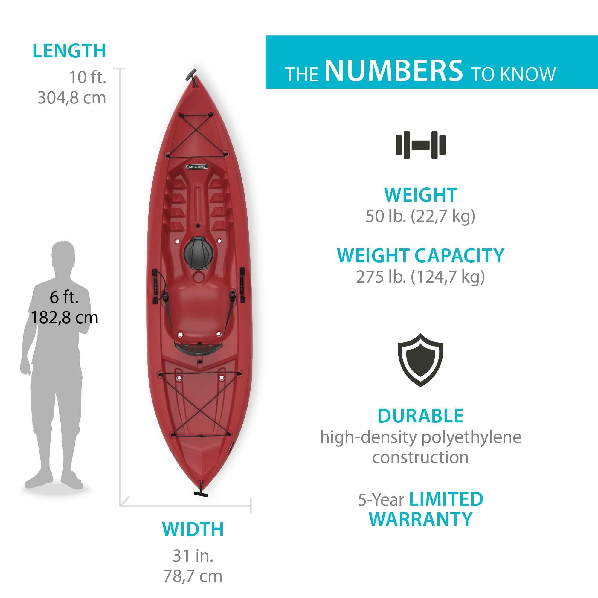 Lifetime Tamarack 10 ft Sit-On-Top Kayak with Paddle, Fire Red (90486)