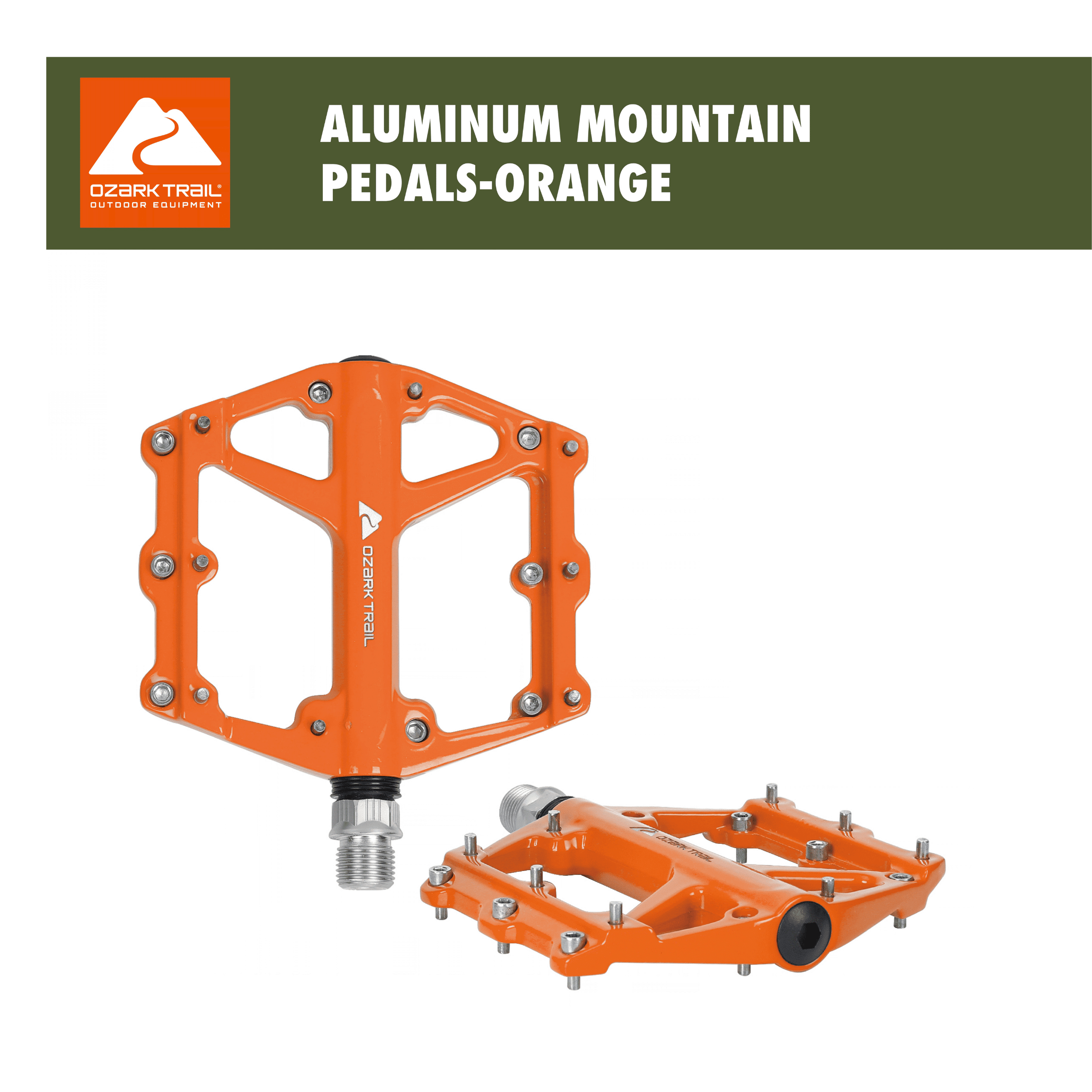 Ozark Trail Aluminum Mountain Bicycle Pedals, Compact and Durable, Orange