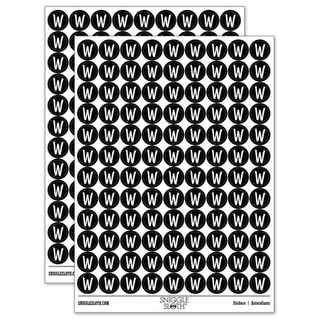 Letter W Uppercase Felt Marker Font 200+ Round Stickers - Black - Gloss Finish - 0.50" Size