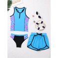 thumbnail image 6 of renvena Kids Girls Floral Splice 3 Pcs Athletic Swimsuit Top+Brief+Bottoms Surfing Rash Guard Set 4-16 Blue Floral 6, 6 of 7