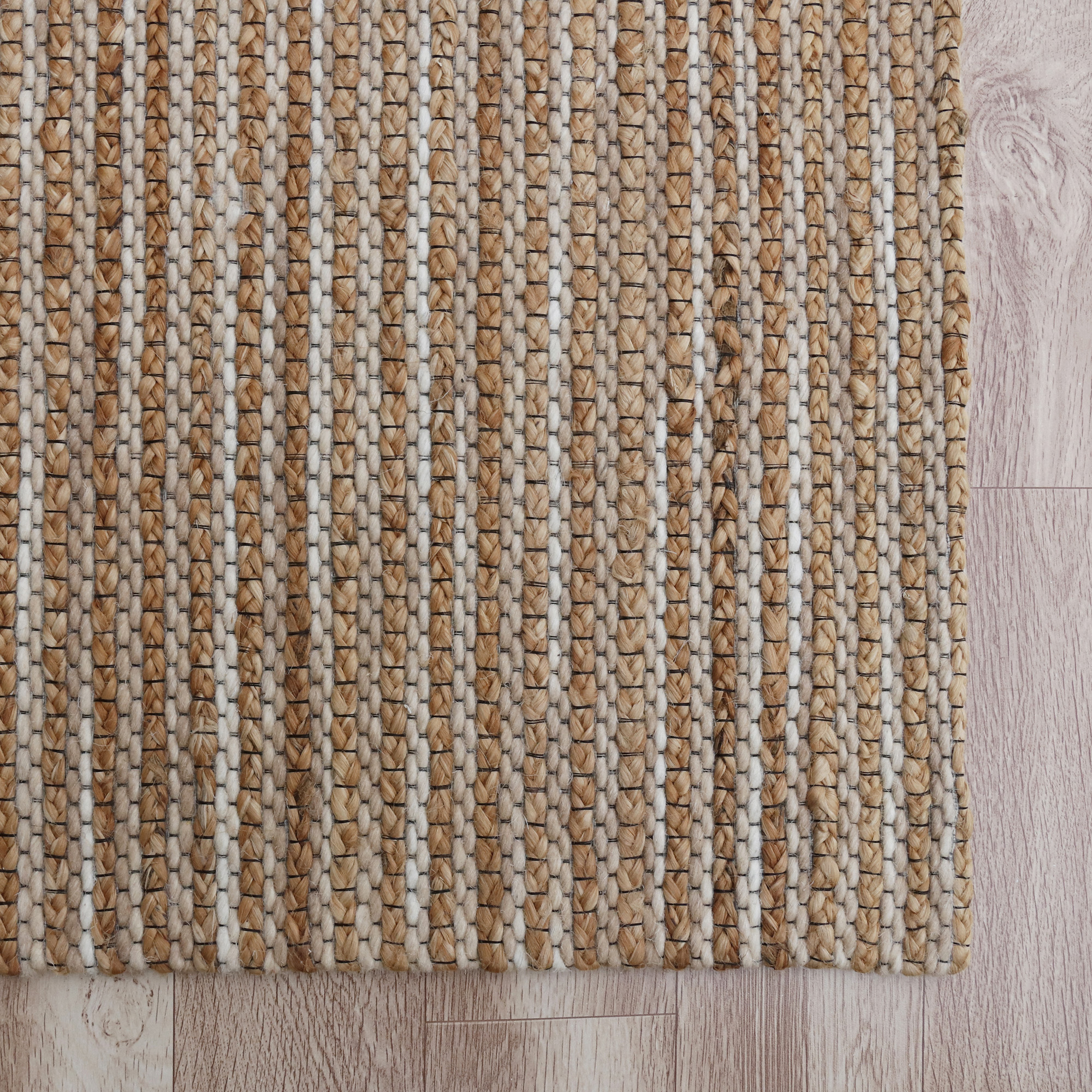Ox Bay Shiela Striped Farmhouse Hand-Woven Jute Indoor Area Rug, Beige, 2' x 3'