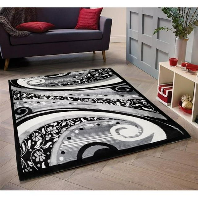 5 x 7 Pi. Discount Collection de Jersey Moderne Tapis de Sol Géométrique Élégant Résistant aux Taches - Noir