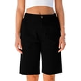 thumbnail image 4 of Hurxie Bermuda Shorts for Women Knee Length High Waisted Cotton Elastic Waist Summer Dressy Casual Long Chino Shorts Black,2XL, 4 of 7
