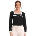 thumbnail image 1 of Blusa de cuello cuadrado elegante de manga larga de color de contraste de camisa de trabajo para mujer Negro XL, 1 of 5