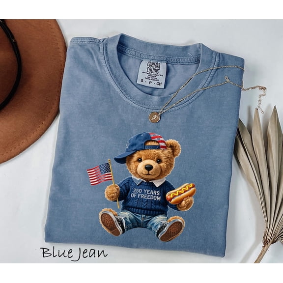 250 Years of Freedom Teddy Bear Shirt, USA 250th Anniversary 4th of July Shirt, Cute Bear T-Shirt, Independence Day Gift