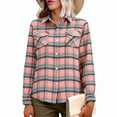thumbnail image 2 of Lenpel Button down Shirts for Women Cotton Long Sleeve Collared Curved Hem Plaid Dressy Casual Blouses Soft Work Tops with Pockets(Pink,X-Large), 2 of 6