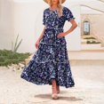 thumbnail image 2 of Ruyang Summer Casual Bohe Mian Floral Dresses For Women 2024 Puff Short Sleeve Long Maxi Dress With Pockets plus Size Dresses for Women, 2 of 6