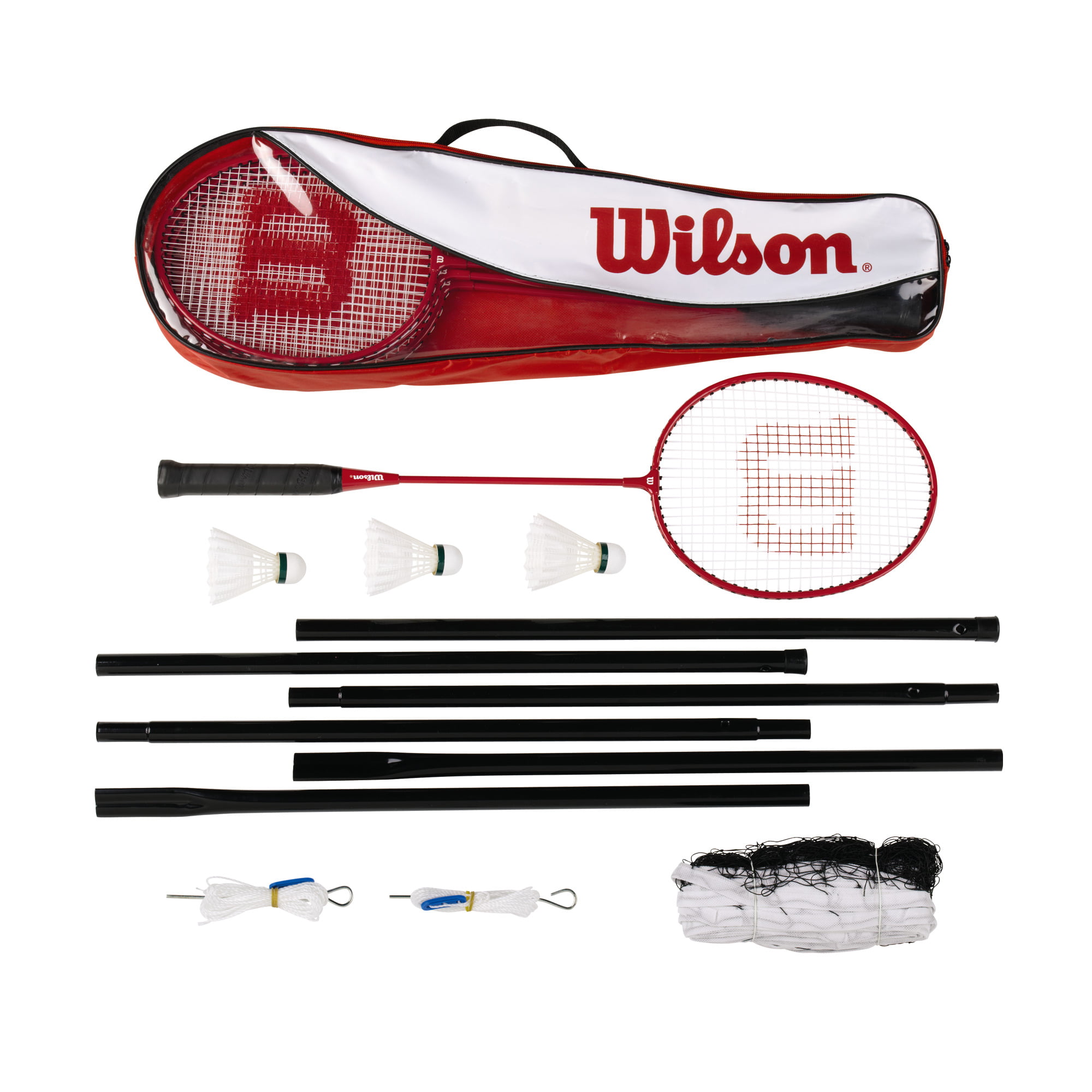 Wilson Outdoor Badminton Kit Net & Pole 4 Shuttlecocks 4 Rackets Carry Bag 