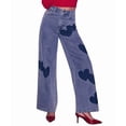thumbnail image 2 of Women'S Baggy Heart Print Wide-Leg Jeans High Waisted Vintage Washed Casual Loose Denim Pants Trousers Blue M, 2 of 9