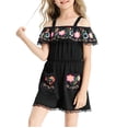 thumbnail image 7 of Coerni Girls Off Shoulder Romper Floral Embroidered Lace Trim Jumpsuit Spaghetti Strap Tunic Overalls Summer Outfit Beach Vacation, 7 of 7