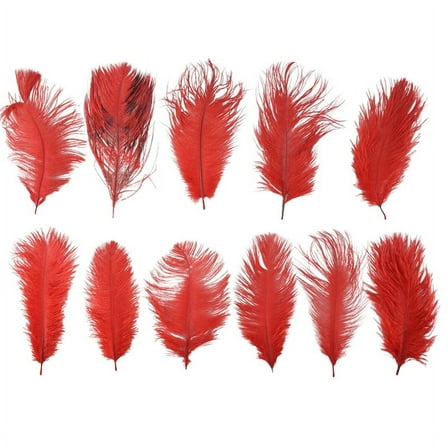 10 pcs Natural Ostrich Feathers Wedding Party Decoration Red 20-25cm