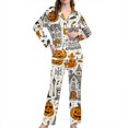 thumbnail image 2 of White Womens Halloween Pajamas Satin Long Sleeve Button Top Matching Pants 2026 Fall Cute Satin Ghost Pumpkin Print Sleepwear 2XL, 2 of 5