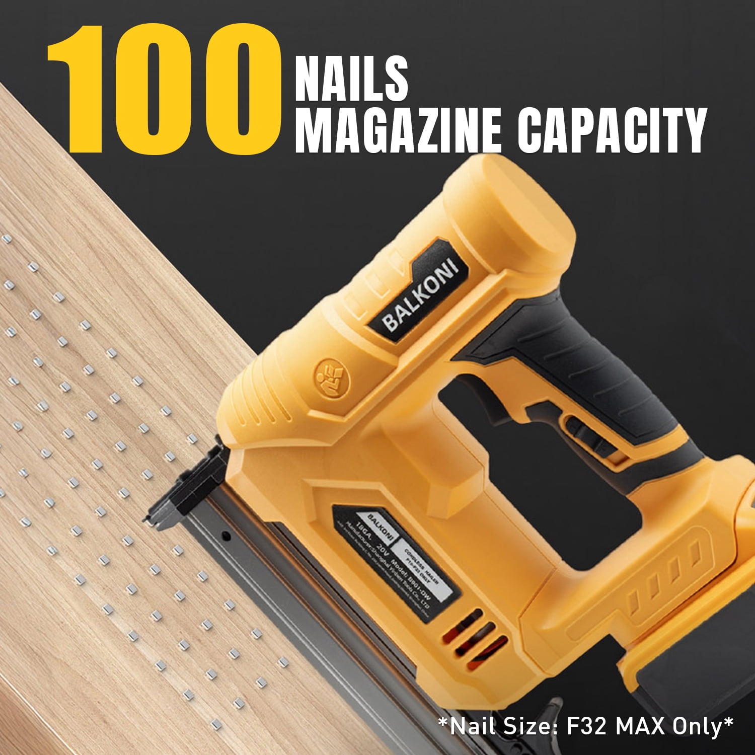 BALKONI 18 Gauge Cordless Finish Nail Gun ,F10-F32 MAX, Compatible with Dewalt 20V battery, with 1000 Piece F30 Nails