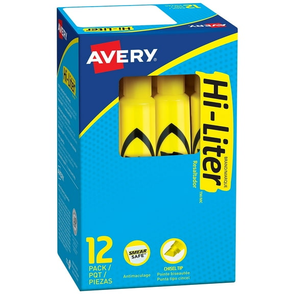Avery Hi-Liter Desk Style Highlighters Chisel Tip Yellow Dozen (07742)