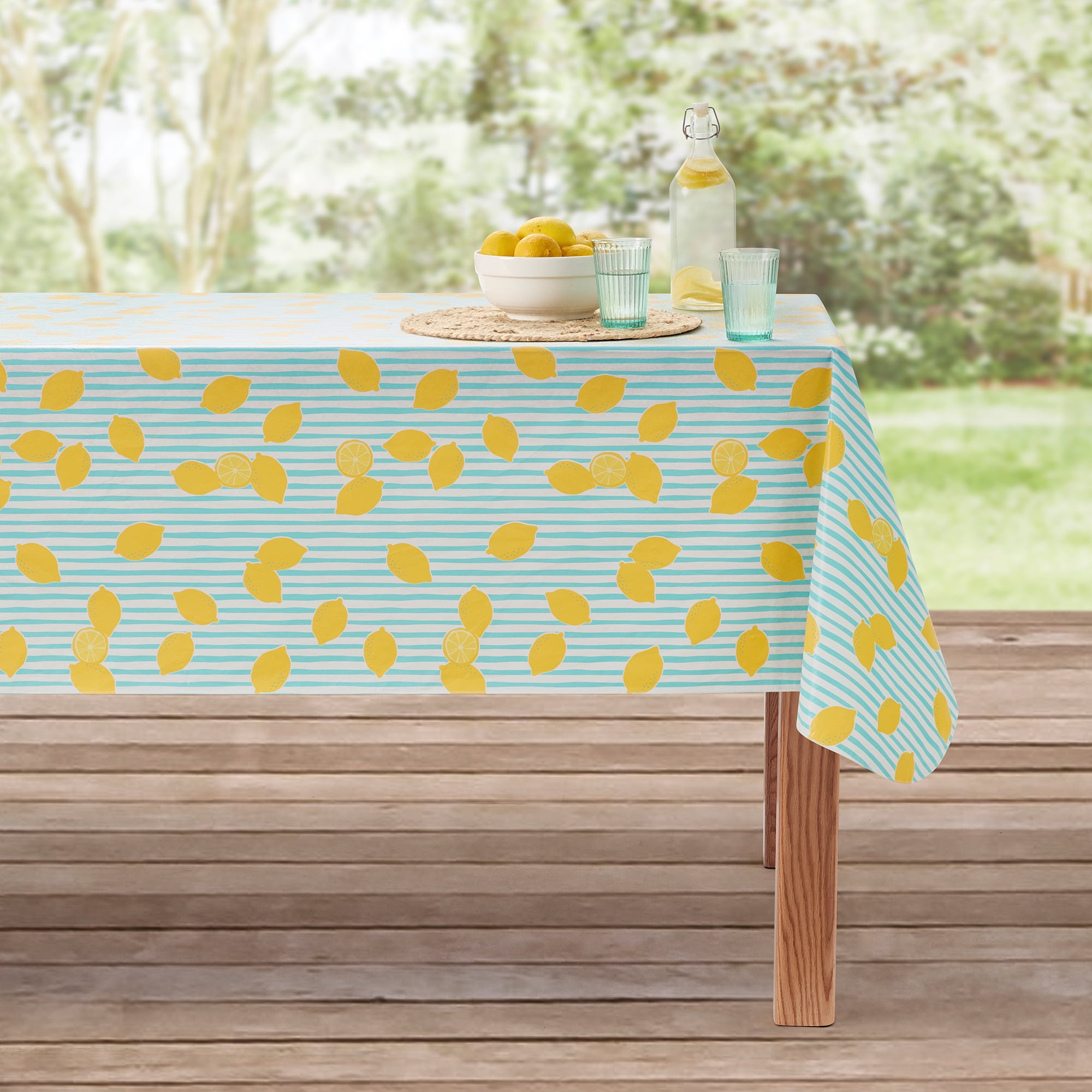 Mainstays Summer Fun PEVA Tablecloth, Indoor & Outdoor for Table 60" x 102" - Lemons