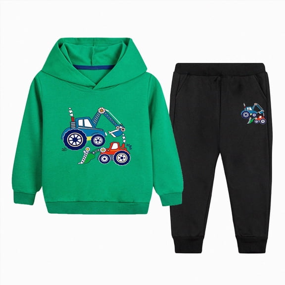 YDFCWXW Boys Clothes Fall Hooded Long Sleeved Top and Pants 2 Piece Outfits Clothing Set with Pocket (Green, 9-10 Years)