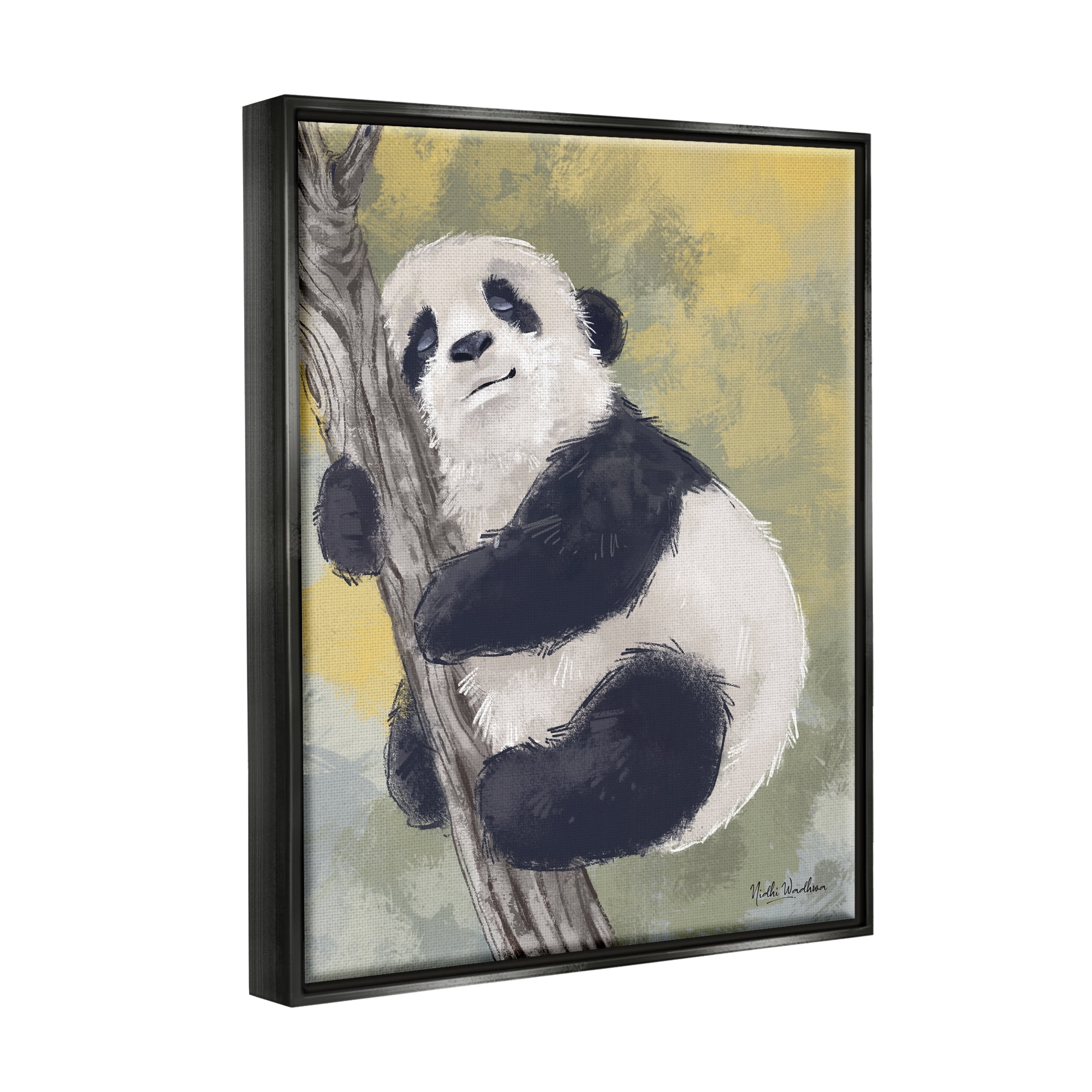 Stupell Industries Panda Cub on Branch Animals & Insects Painting Black Floater Framed Art Print Wall Art, 25 x 31