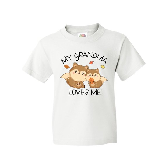 Inktastic My Grandma Loves Me with Cute Squirrels in Autumn Youth T-Shirt