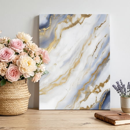 Marble Texture Canvas Wall Art Abstract White Gold Wave Modern Style Framed Canvas Wall Decor Picture Print Artwork Decorations for Living Room Office Ready to Hang 14 x 11