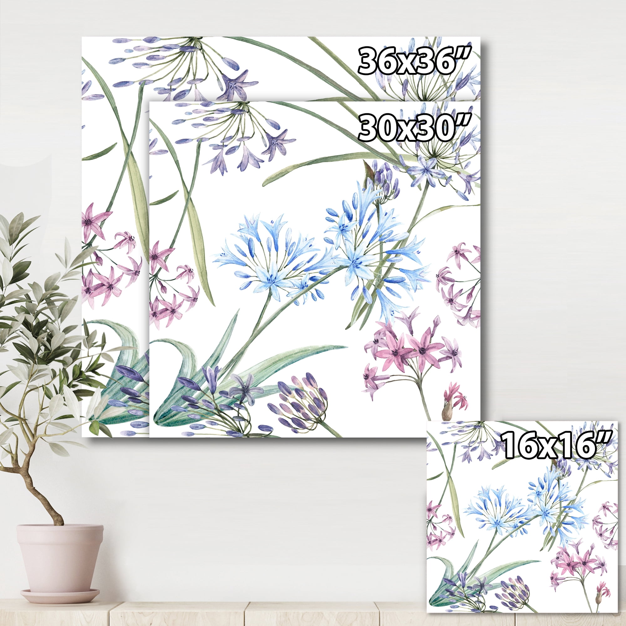 Vibrant Summer Wildflowers On White II 30 in x 30 in Painting Canvas Art Print, by Designart