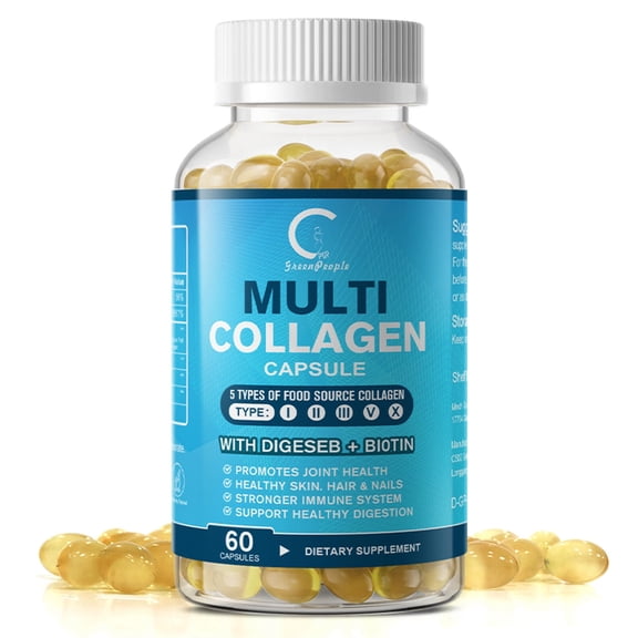 Multi Collagen Capsules with Biotin & Vitamin C - 5 Types (I, II, III, V, X) - 60 Capsules