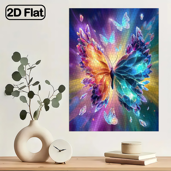 1000pcs Adult Jigsaw Puzzle, 29.4X19.6 inch Large Size, Colorful Crystal Butterfly Art Puzzle, Suitable for Creative Fun with Family And Friends. Perfect Choice for Birthday.