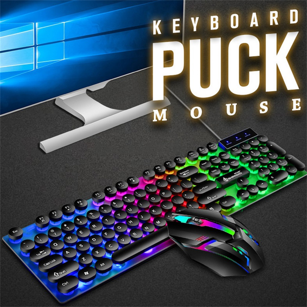 Wired Keyboard Mouse Set Colorful Backlight Ergonomic Mechanical 108