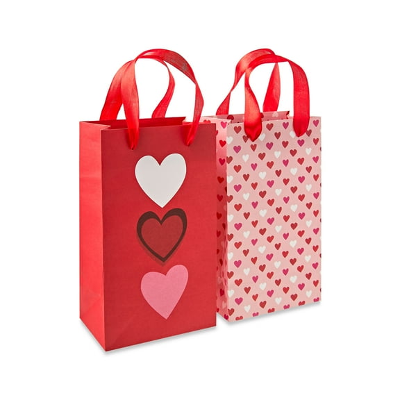 Hearts Gift Bags, Red, Pink, and White, 5" x 3" x 9", 2 Count, Valentine's Day by Way To Celebrate