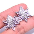 thumbnail image 2 of Purple Amethyst & Cubic Zirconia 925 Sterling Silver Flower Earring 0.98" E27702 , New Year Gift, New Year Sale, Valentin's Day Gift, 2 of 2