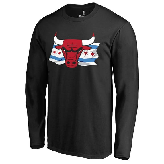 Men's Black Chicago Bulls Hometown Collection Chicago Flag Long Sleeve T-Shirt
