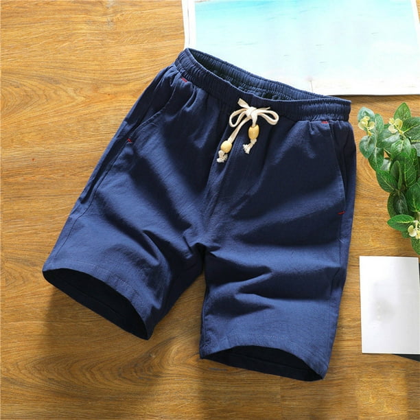 pstuiky Pantalones cortos para hombre, Pantalones cortos casuales de lino con bolsillo y cintura elástica para hombre, de color liso Pantalones cortos de golf
