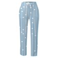 thumbnail image 4 of Ladies Pants Casual Summer Printed Linen Drawstring Elastic Waist Pants Lightweight With Pockets Woman Pants Light Blue M, 4 of 4