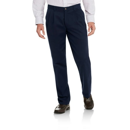 George Men's Wrinkle Resistant Pleated 100% Cotton Twill Pant with (Best Non Wrinkle Dress Pants)