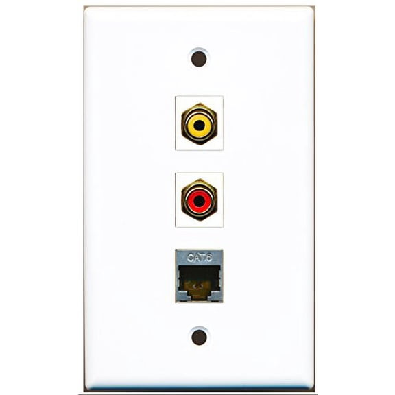 RiteAV - 1 Port RCA Red and 1 Port RCA Yellow and 1 Port Shielded Cat6 Ethernet Wall Plate