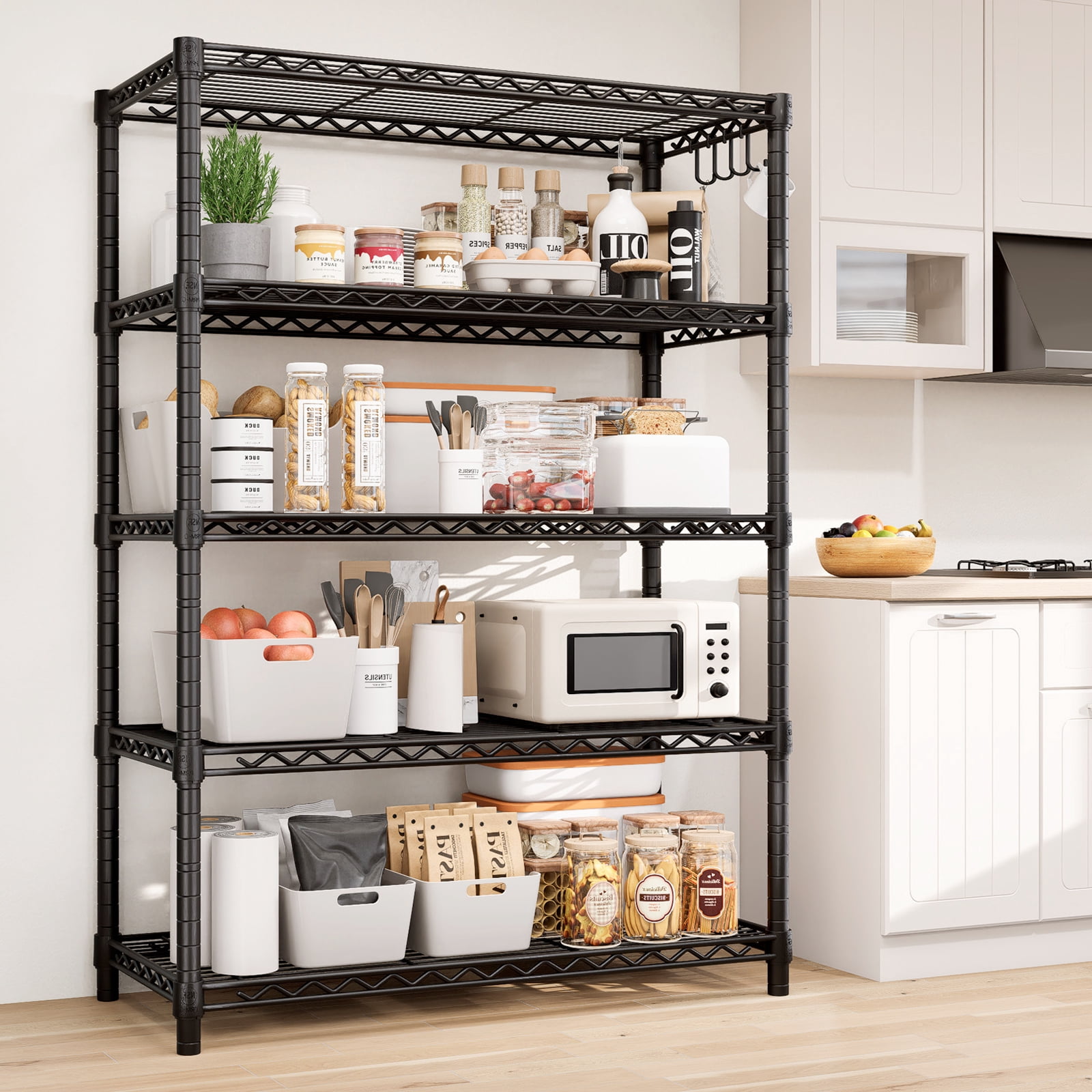 TrumanPick 5-Wire Shelving Metal Garage Storage Rack 36" L x 14" W x 72" H Adjustable Storage Shelves,Standing Wire Shelf Units for Laundry Bathroom Kitchen Pantry Closet, Black