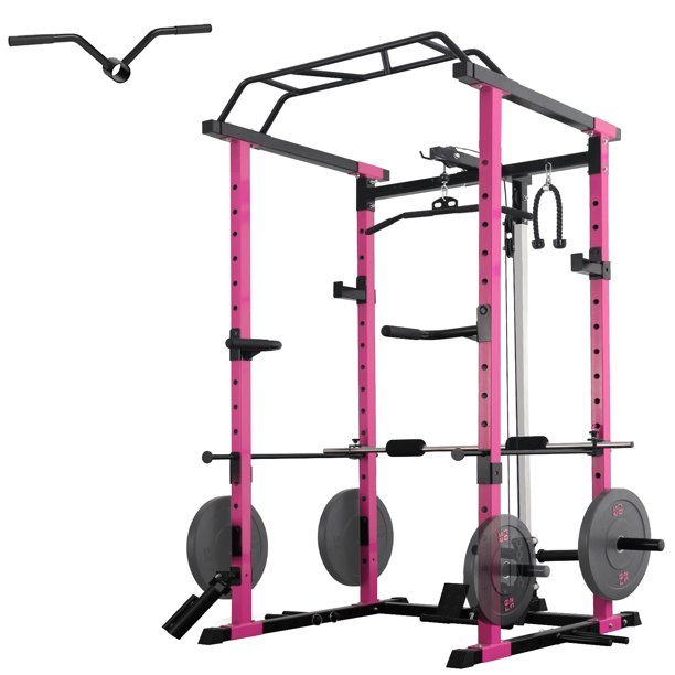 ER KANG Power Rack Cage, Squat Rack with LAT Pulldown System, 1200LB