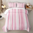 thumbnail image 2 of Castle Fairy Minimal Stripe Print Bed Spread Queen 3pcs,Watercolor Geometric Lines Queen Coverlet Set,Pink White,1 Quilt and 2 Pillowcases, 2 of 7