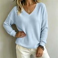 thumbnail image 5 of Shirts for Women Zaewscy Fashion Women's Casual Solid Color Long Sleeve V-neck Imitation Blouse Shirt Light Blue XL, 5 of 9