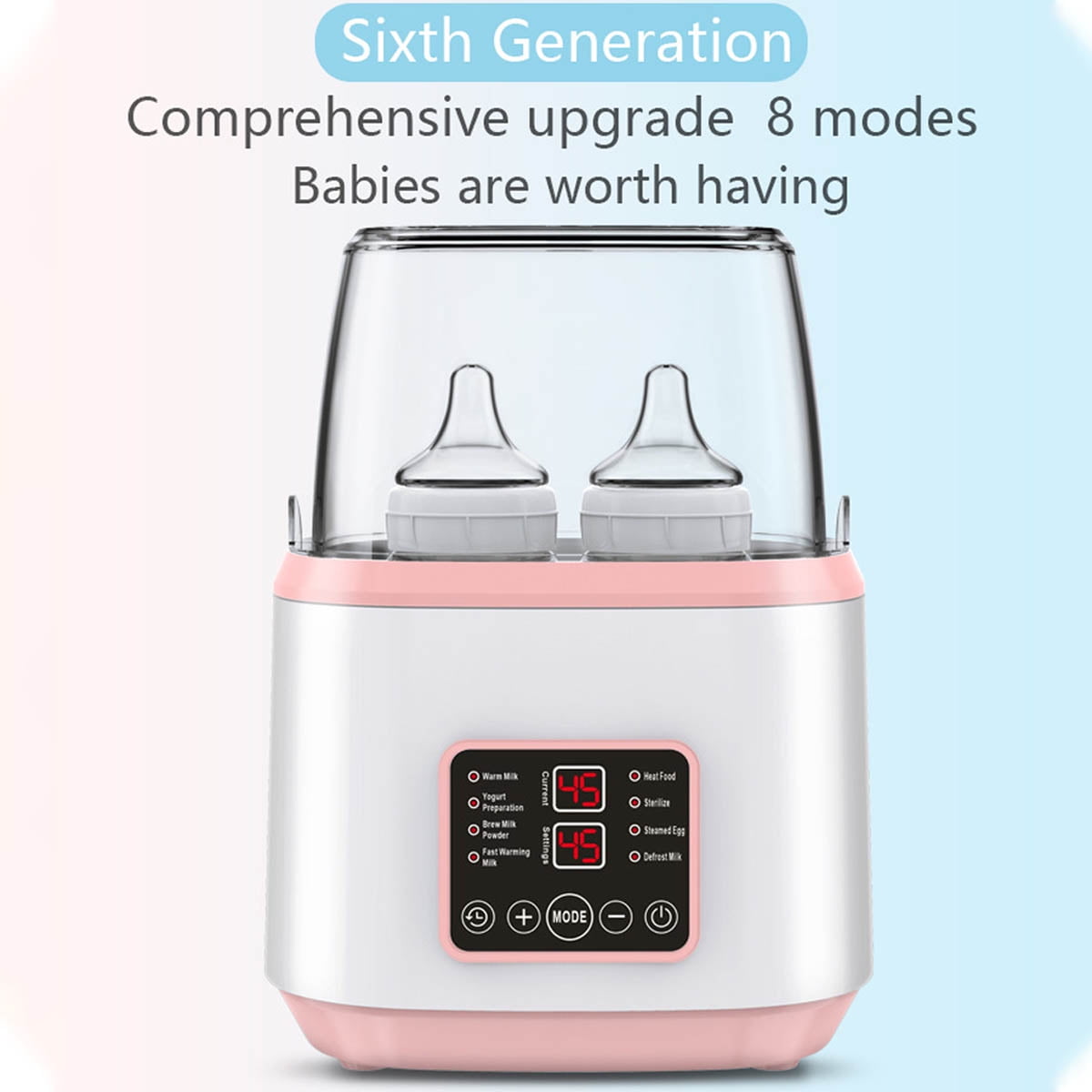 IFCOW Baby Bottle Warmer, Fits 4 Bottles, 8-in-1 Fast Milk Warmer with Timer Breastmilk or Formula, Accurate Temperature Control, with Defrost, Sterili-zing, Keep, Heat Baby Food Jars Function,Pink