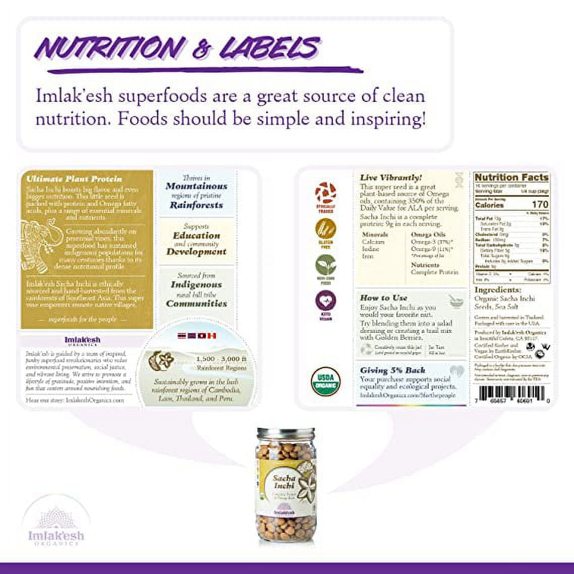 mlak'esh Organics, Sacha Inchi Nuts (16-Ounce Glass Jar), Protein Super-Nuts — 0 Net Carbs | Keto | Paleo | Organic | Regenerative | Protein | Gluten-Free | Non-GMO Pack of 6