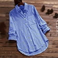 thumbnail image 5 of Womens Summer Tops Casual Linen Plaid Collar Long Sleeve Retro Button Up Shirt Womens Shirts Blue L, 5 of 6