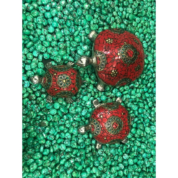 Rajashthani Aluminum Metal Turtle family | 3 in set | Handwork Turtle family