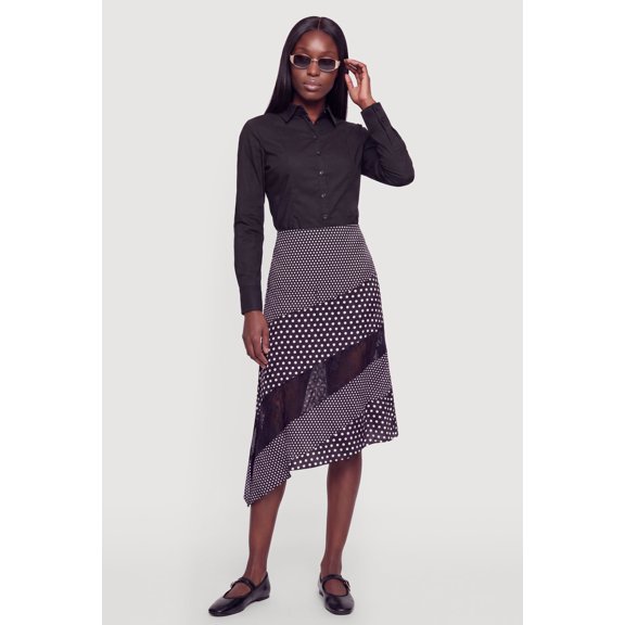 Women's Long Sleeve Solid Button Front Poplin Shirt