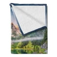 thumbnail image 2 of Nature Soft Flannel Fleece Blanket, Misty Summer Morning on Austrian Alps Mountain Range with Lake Wanderlust Landscape, Cozy Plush for Indoor and Outdoor Use, 50" x 60", Green Blue, by Ambesonne, 2 of 5