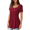 thumbnail image 4 of VERABENDI Womens Tops Plus Size Summer Short Sleeve Button V-Neck Henley Shirt Ladies Blouse (M-4xl), 4 of 7